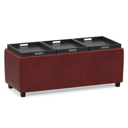 Radicchio Red Vegan Leather | Avalon 3 Trays Ottoman in Vegan Leather