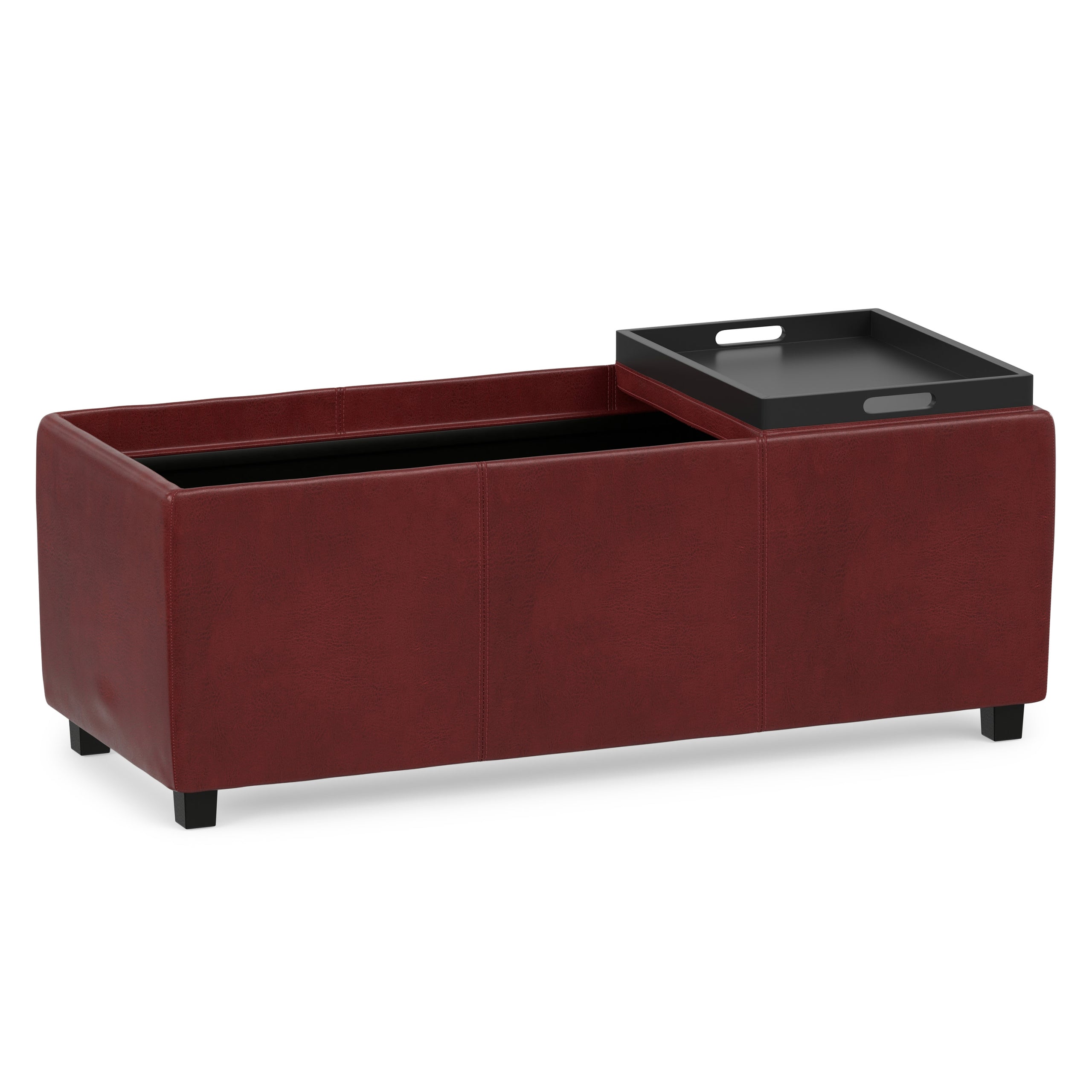 Radicchio Red Vegan Leather | Avalon 3 Trays Ottoman in Vegan Leather