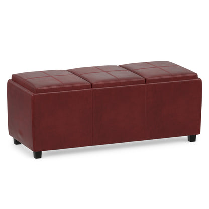 Radicchio Red Vegan Leather | Avalon 3 Trays Ottoman in Vegan Leather
