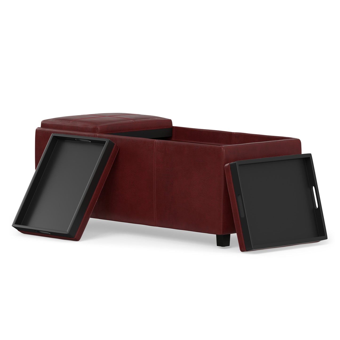 Radicchio Red Vegan Leather | Avalon 3 Trays Ottoman in Vegan Leather