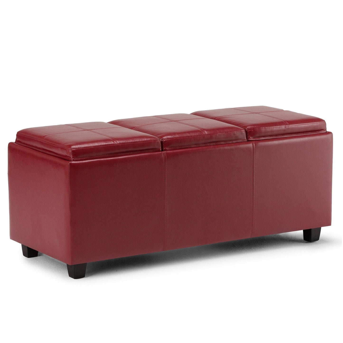 Radicchio Red Vegan Leather | Avalon Linen Look Storage Ottoman with Three Trays