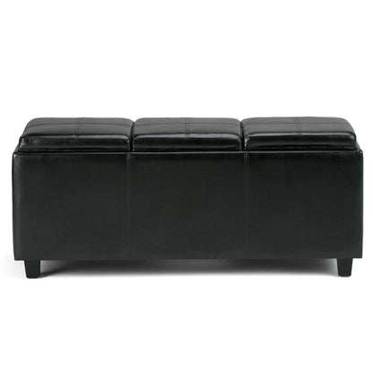Black Vegan Leather | Avalon Linen Look Storage Ottoman with Three Trays