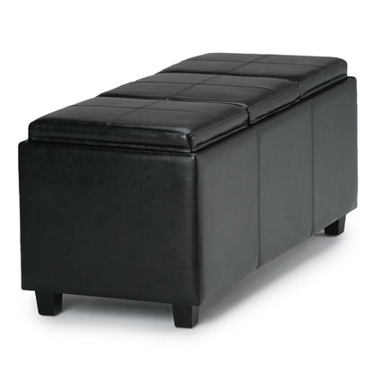 Black Vegan Leather | Avalon Linen Look Storage Ottoman with Three Trays