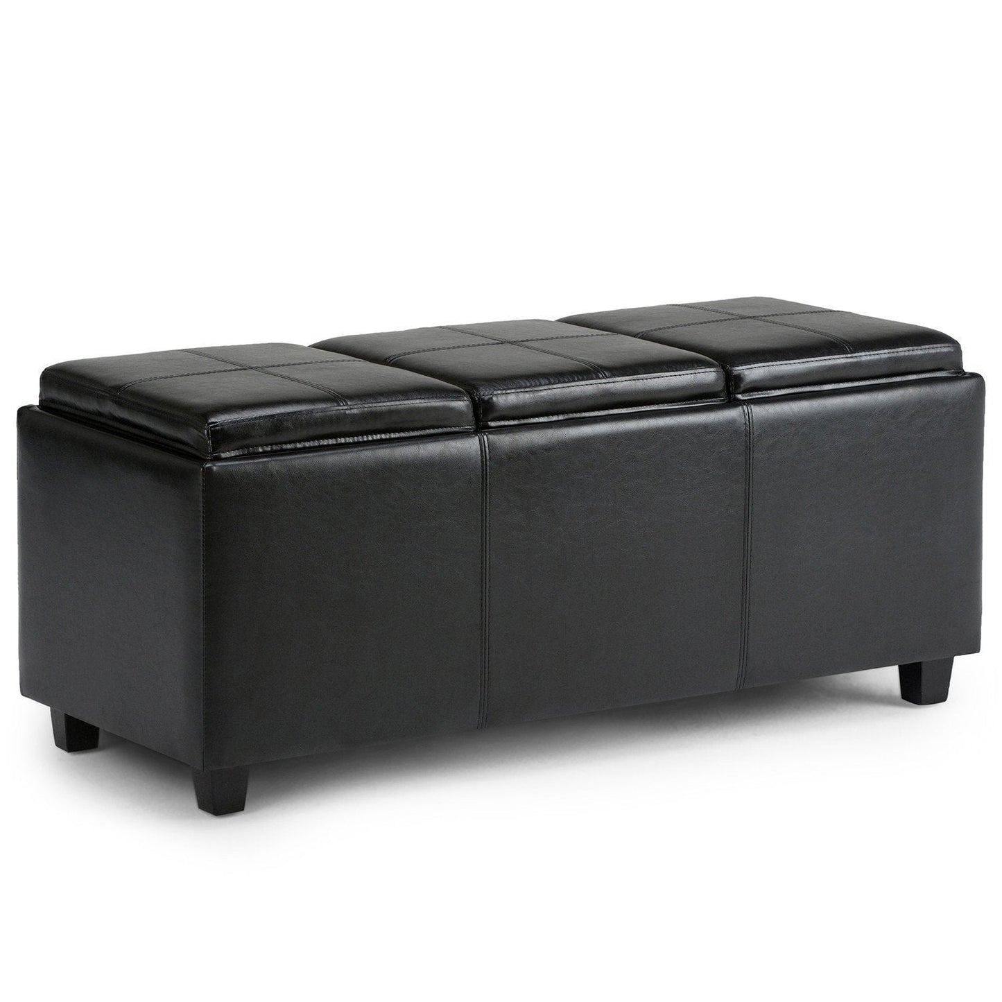 Black Vegan Leather | Avalon Linen Look Storage Ottoman with Three Trays