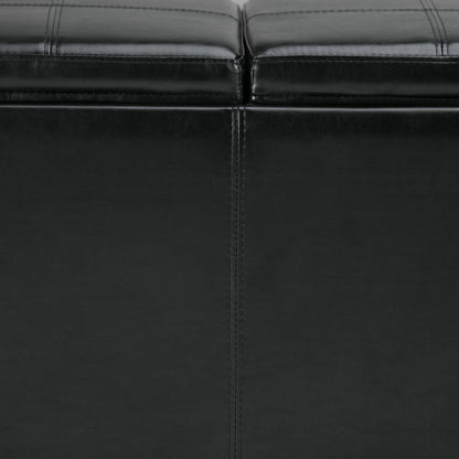 Black Vegan Leather | Avalon Linen Look Storage Ottoman with Three Trays