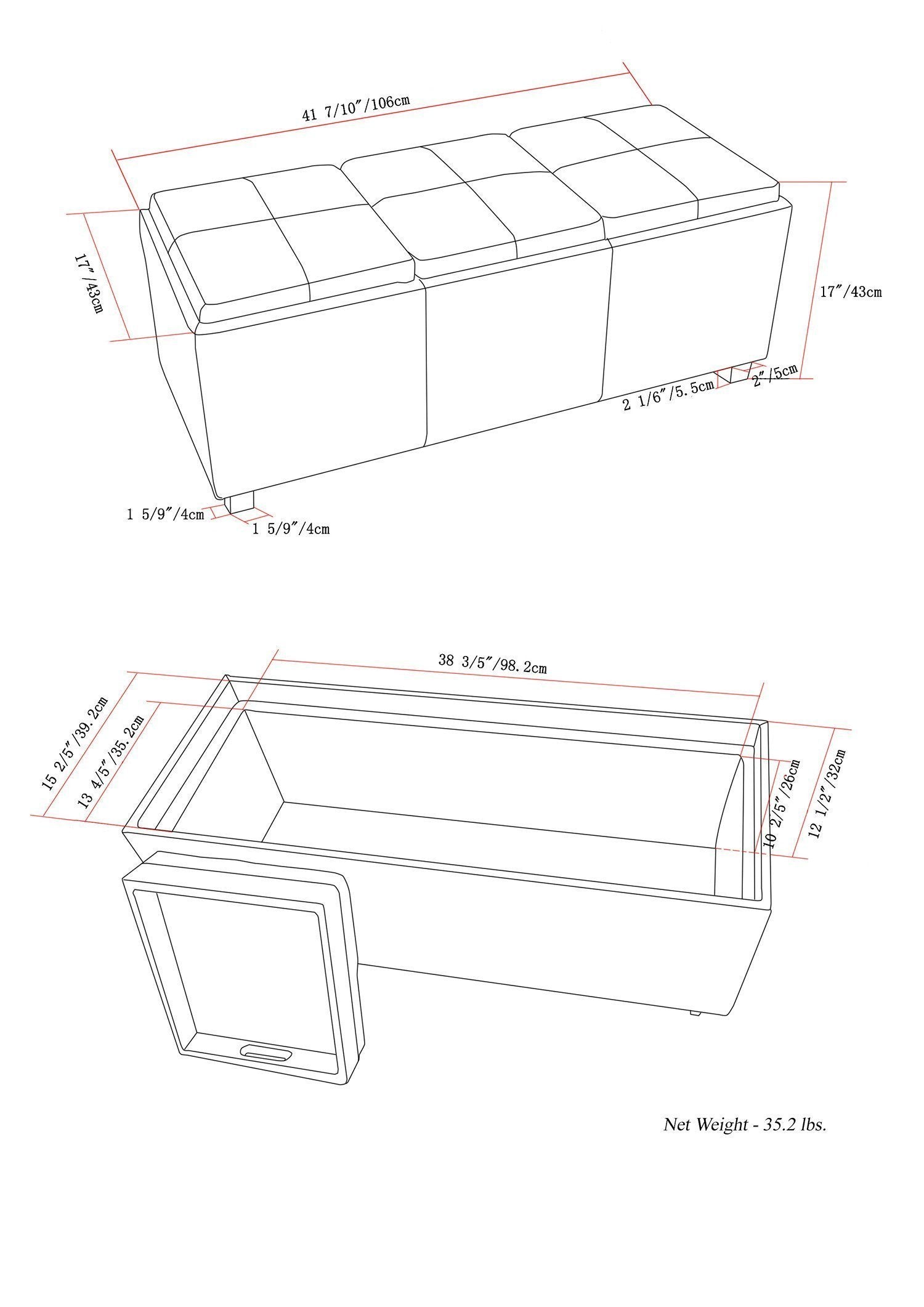 Black Vegan Leather | Avalon Linen Look Storage Ottoman with Three Trays