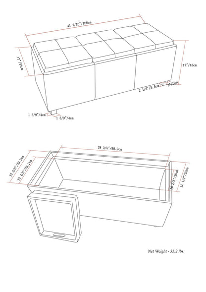 Black Vegan Leather | Avalon Linen Look Storage Ottoman with Three Trays