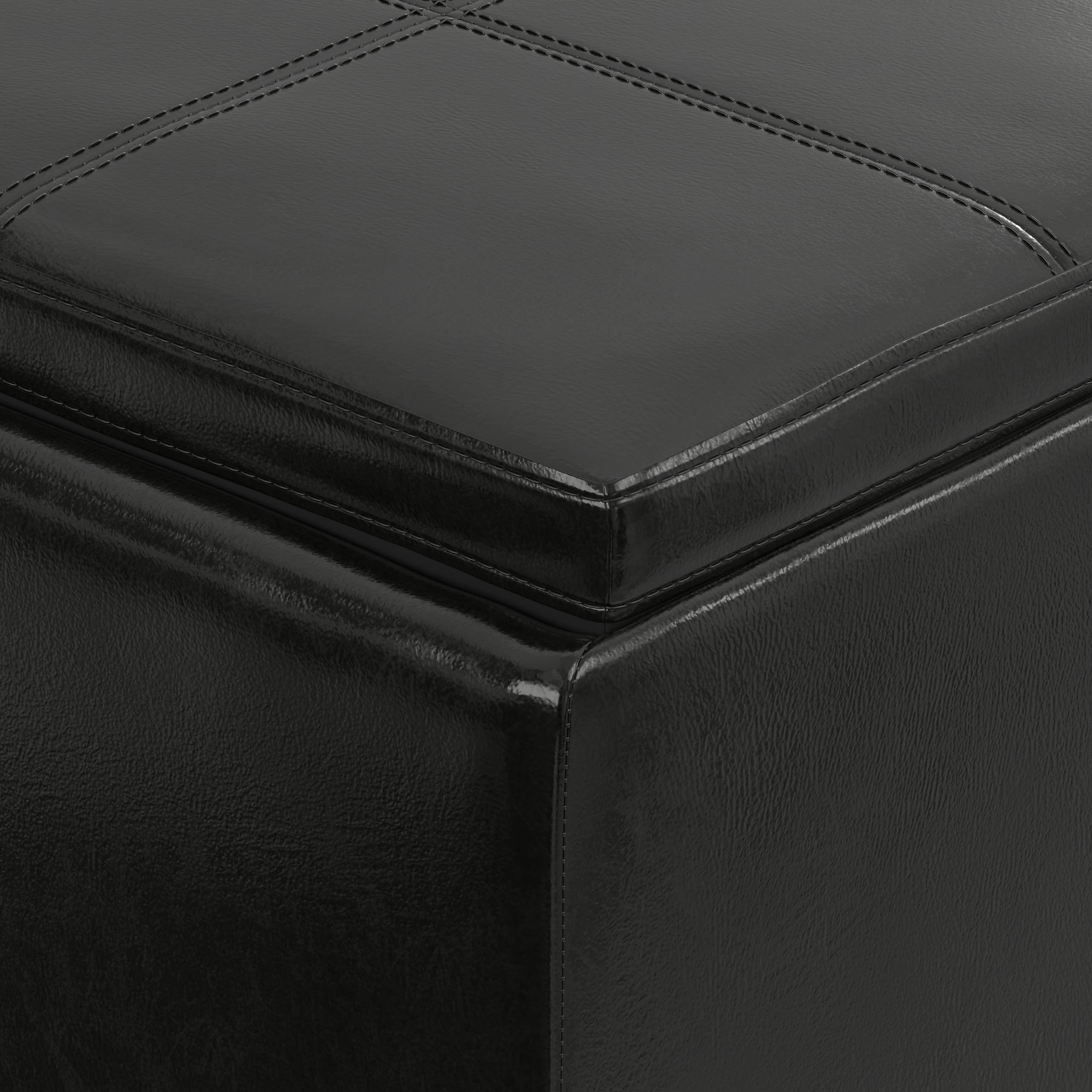 Black Vegan Leather | Avalon Linen Look Storage Ottoman with Three Trays
