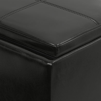 Black Vegan Leather | Avalon Linen Look Storage Ottoman with Three Trays