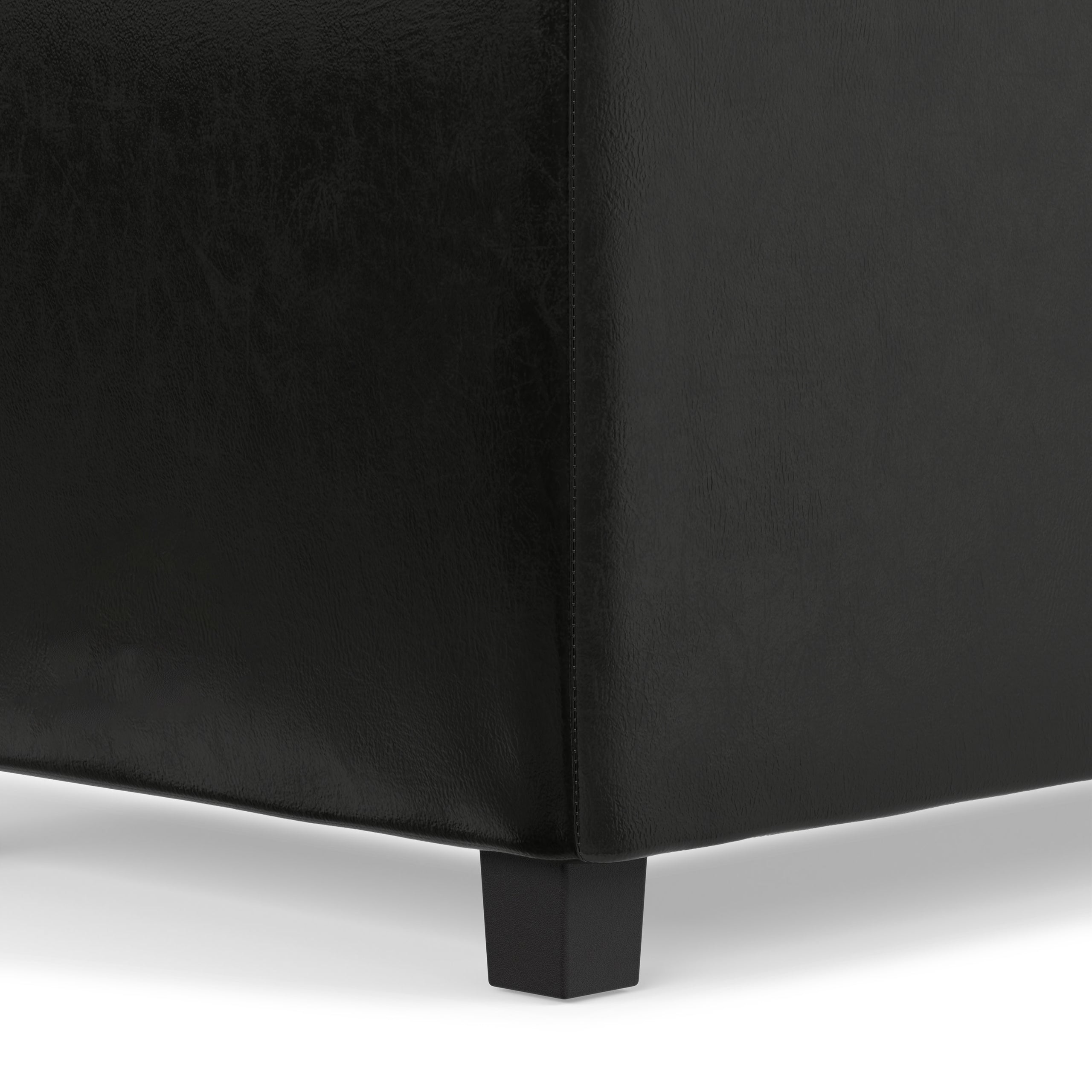 Black Vegan Leather | Avalon Linen Look Storage Ottoman with Three Trays