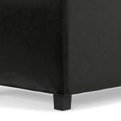 Black Vegan Leather | Avalon Linen Look Storage Ottoman with Three Trays