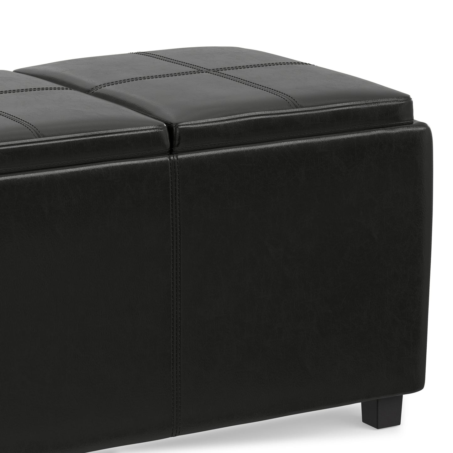 Black Vegan Leather | Avalon Linen Look Storage Ottoman with Three Trays