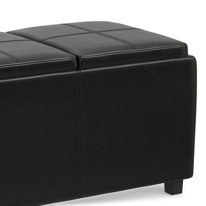 Black Vegan Leather | Avalon Linen Look Storage Ottoman with Three Trays