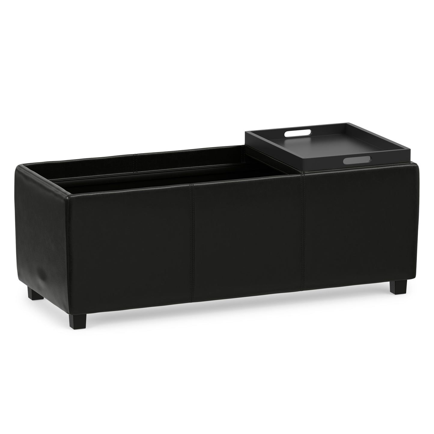 Black Vegan Leather | Avalon Linen Look Storage Ottoman with Three Trays