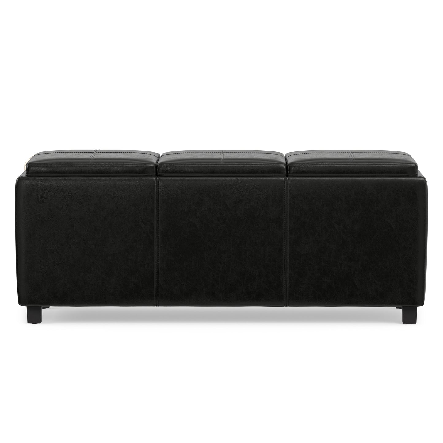 Black Vegan Leather | Avalon Linen Look Storage Ottoman with Three Trays
