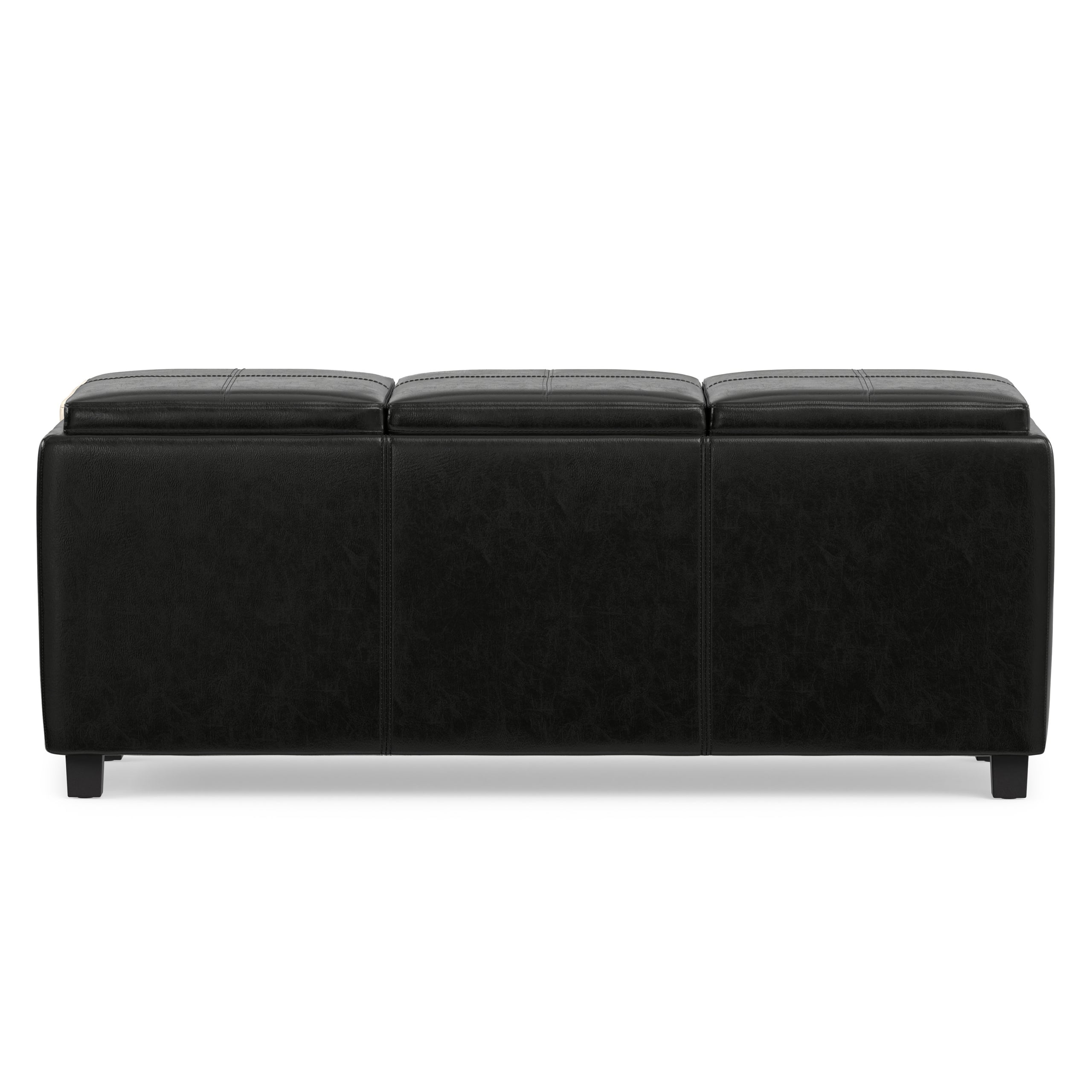Black Vegan Leather | Avalon Linen Look Storage Ottoman with Three Trays