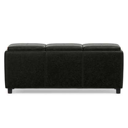 Black Vegan Leather | Avalon Linen Look Storage Ottoman with Three Trays