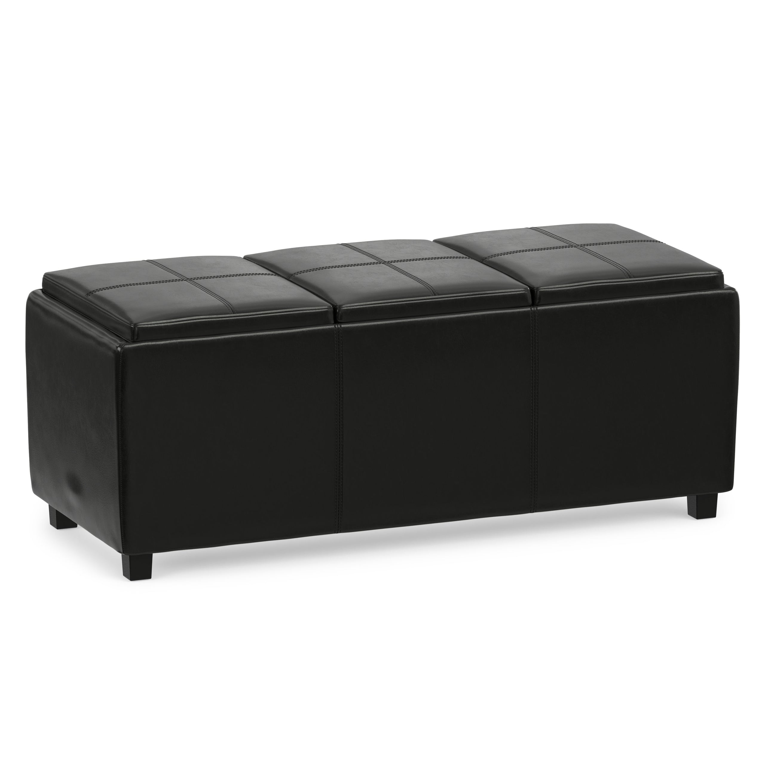 Black Vegan Leather | Avalon Linen Look Storage Ottoman with Three Trays