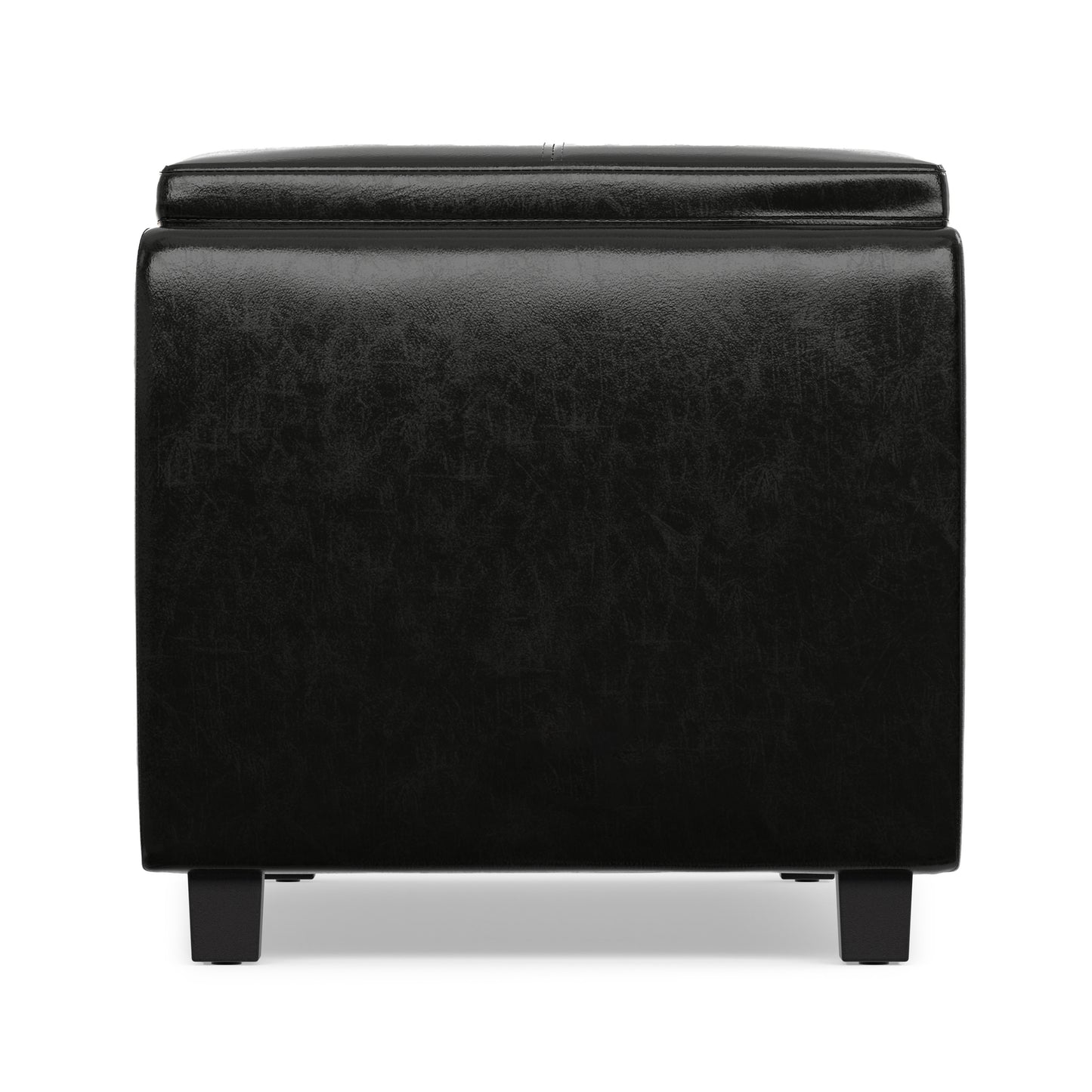 Black Vegan Leather | Avalon Linen Look Storage Ottoman with Three Trays