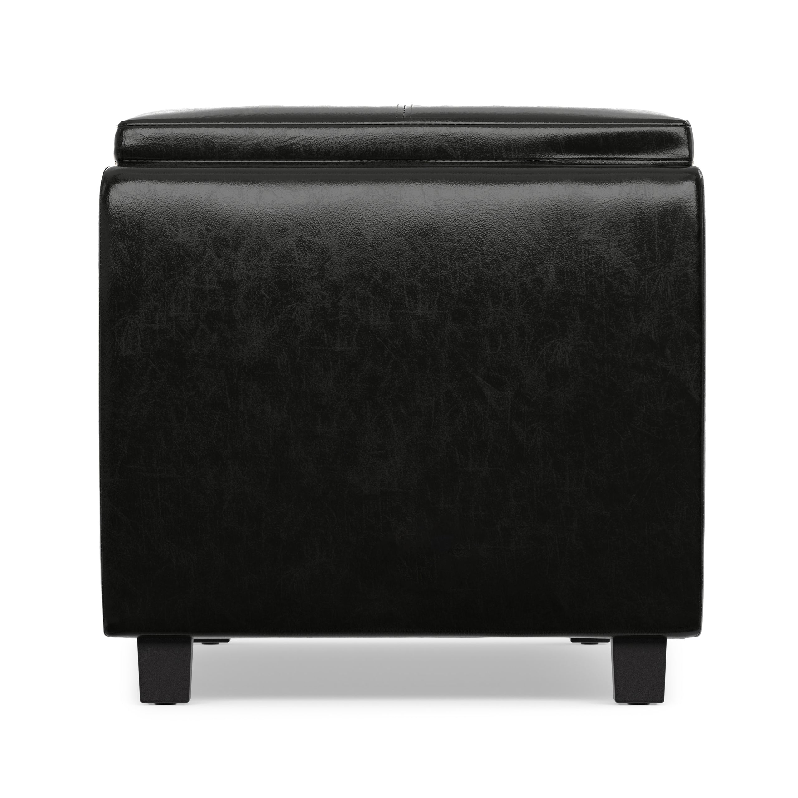 Black Vegan Leather | Avalon Linen Look Storage Ottoman with Three Trays