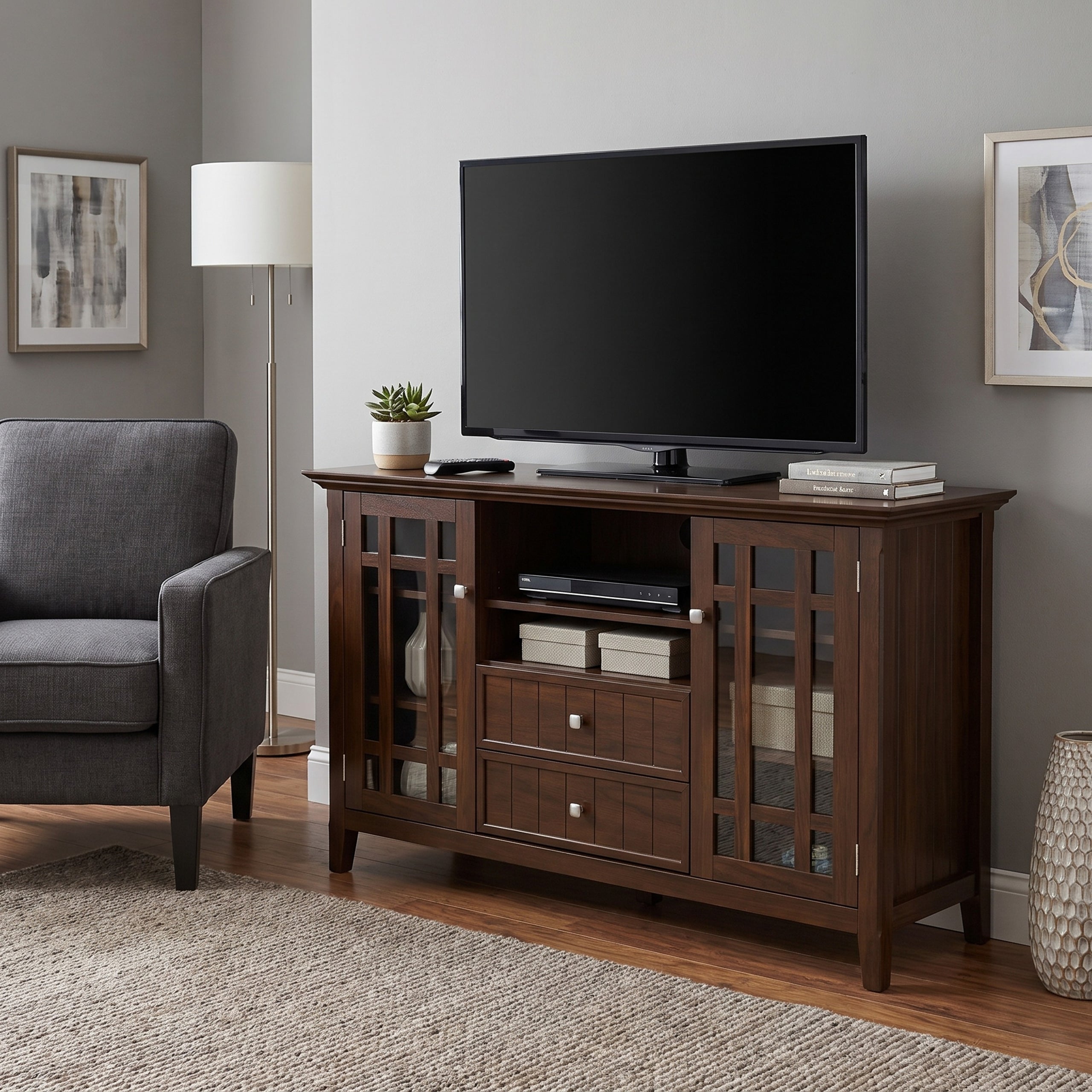 Brunette Brown Solid Wood - Pine | Bedford Tall TV Stand