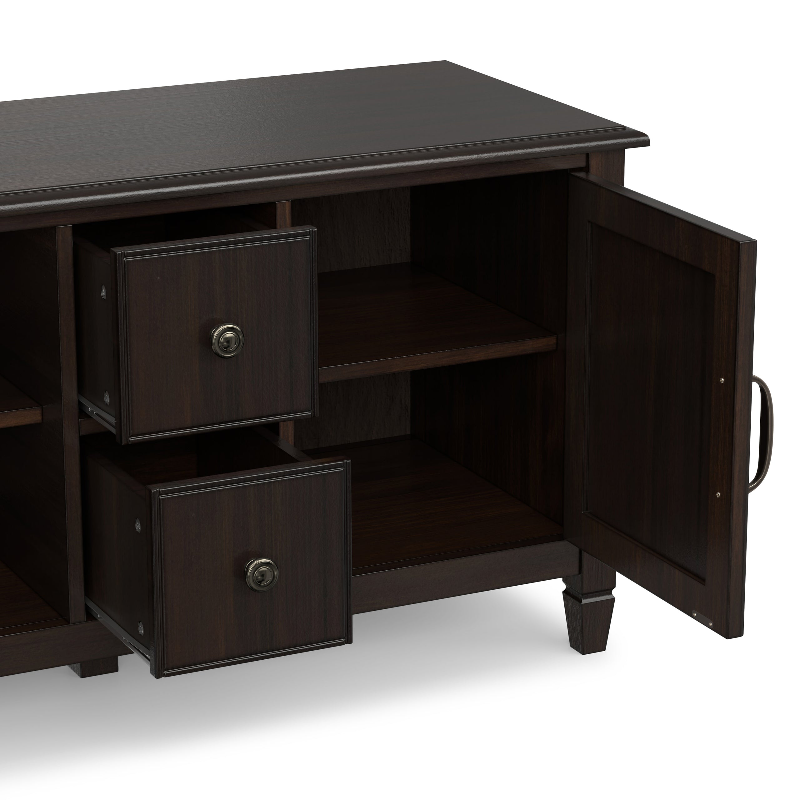 tobacco brown tv stand Willow Creek 67" Wood with 3 Drawers & Doors crafted and hand Aspenhome Contemporary Alder 60" Console