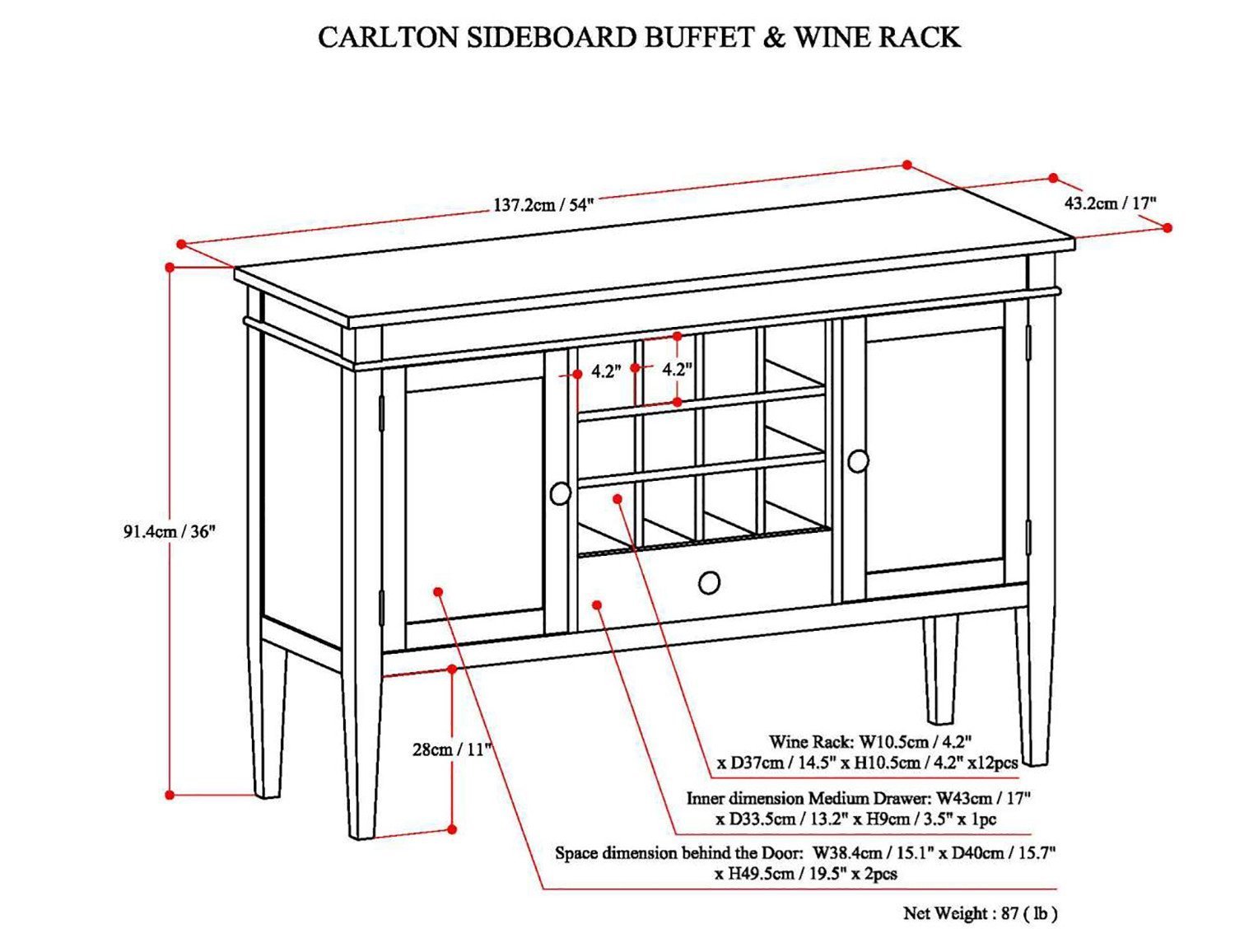 Tobacco Brown | Carlton Sideboard Buffet & Wine Rack