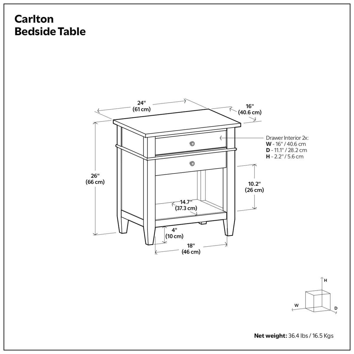 Distressed Grey | Carlton Bedside Table