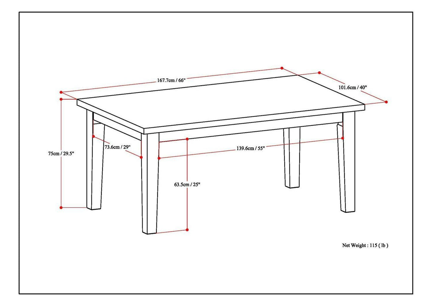 Java Brown Rubberwood | Eastwood 66 x 40 inch Rectangle Dining Table