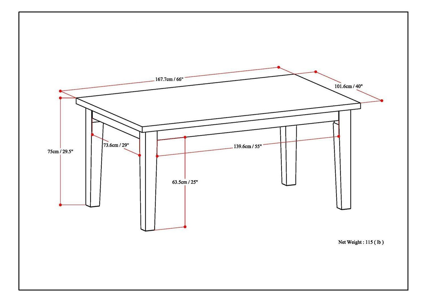 Java Brown Rubberwood | Eastwood 66 x 40 inch Rectangle Dining Table