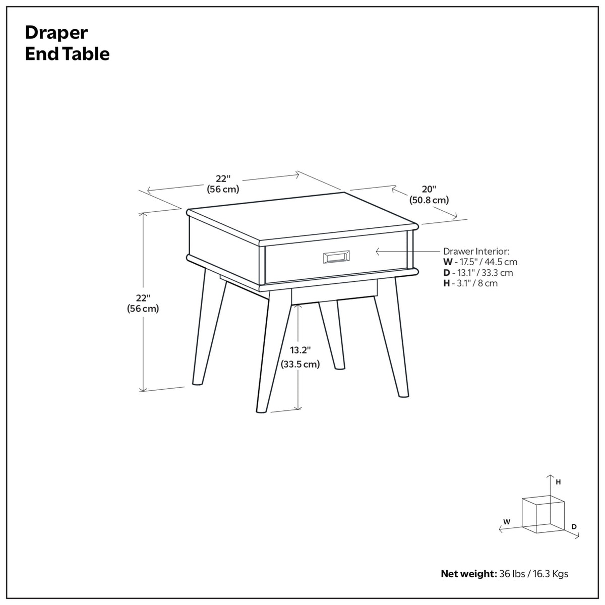 Teak Brown | Draper Mid Century End Table
