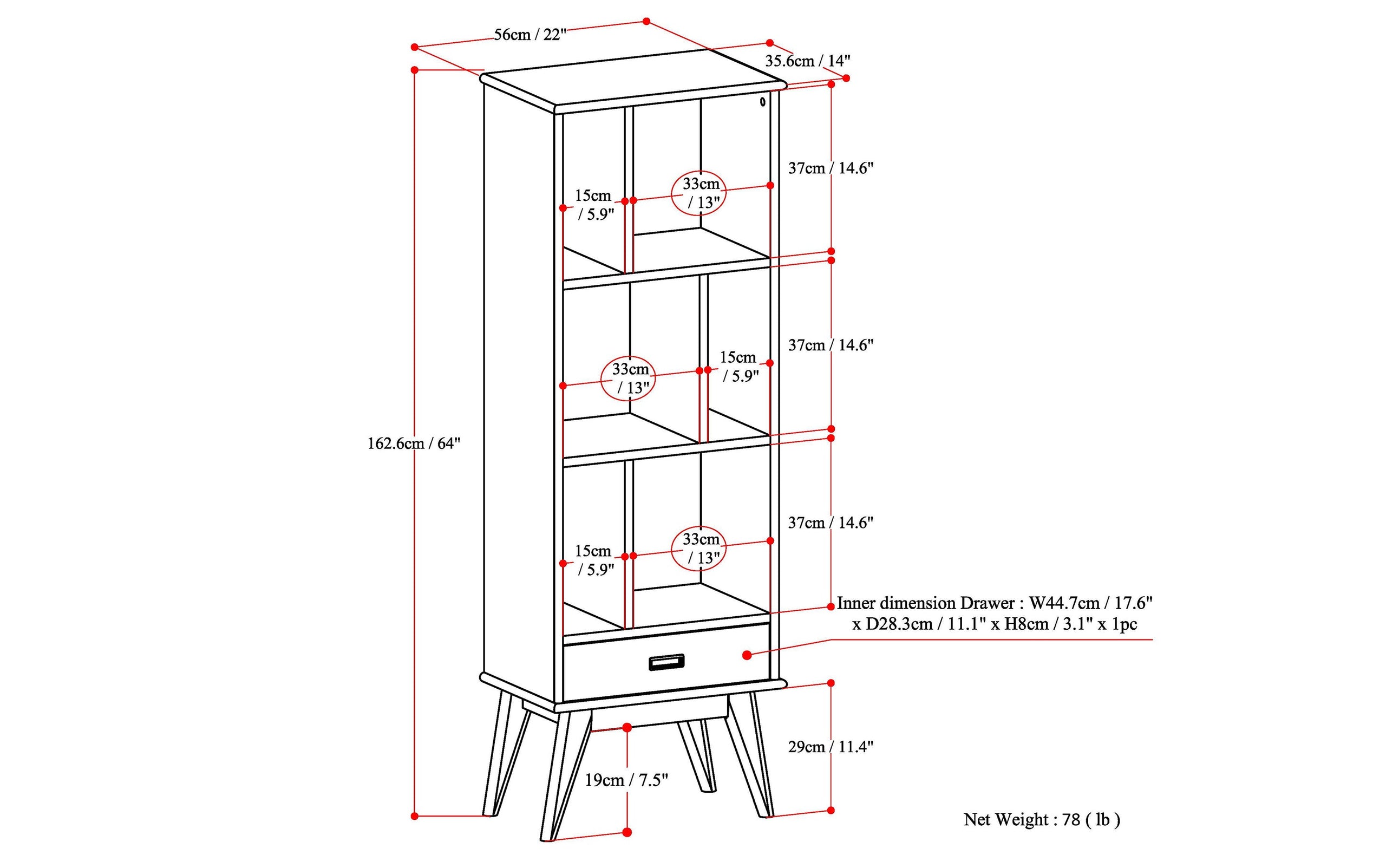 Teak Brown | Draper Bookcase