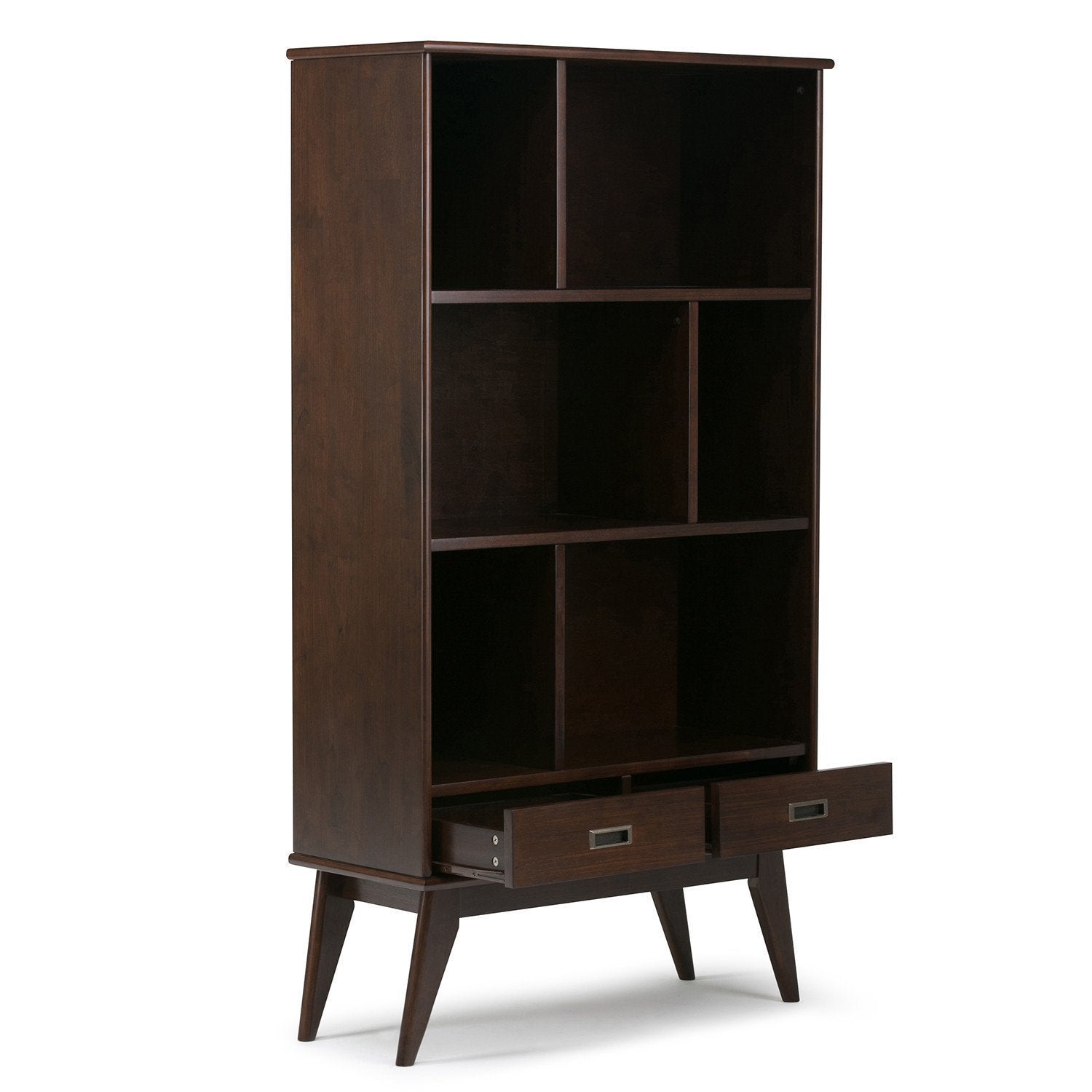 Medium Auburn Brown | Draper Mid Century 64 x 35 inch Wide Bookcase with Storage