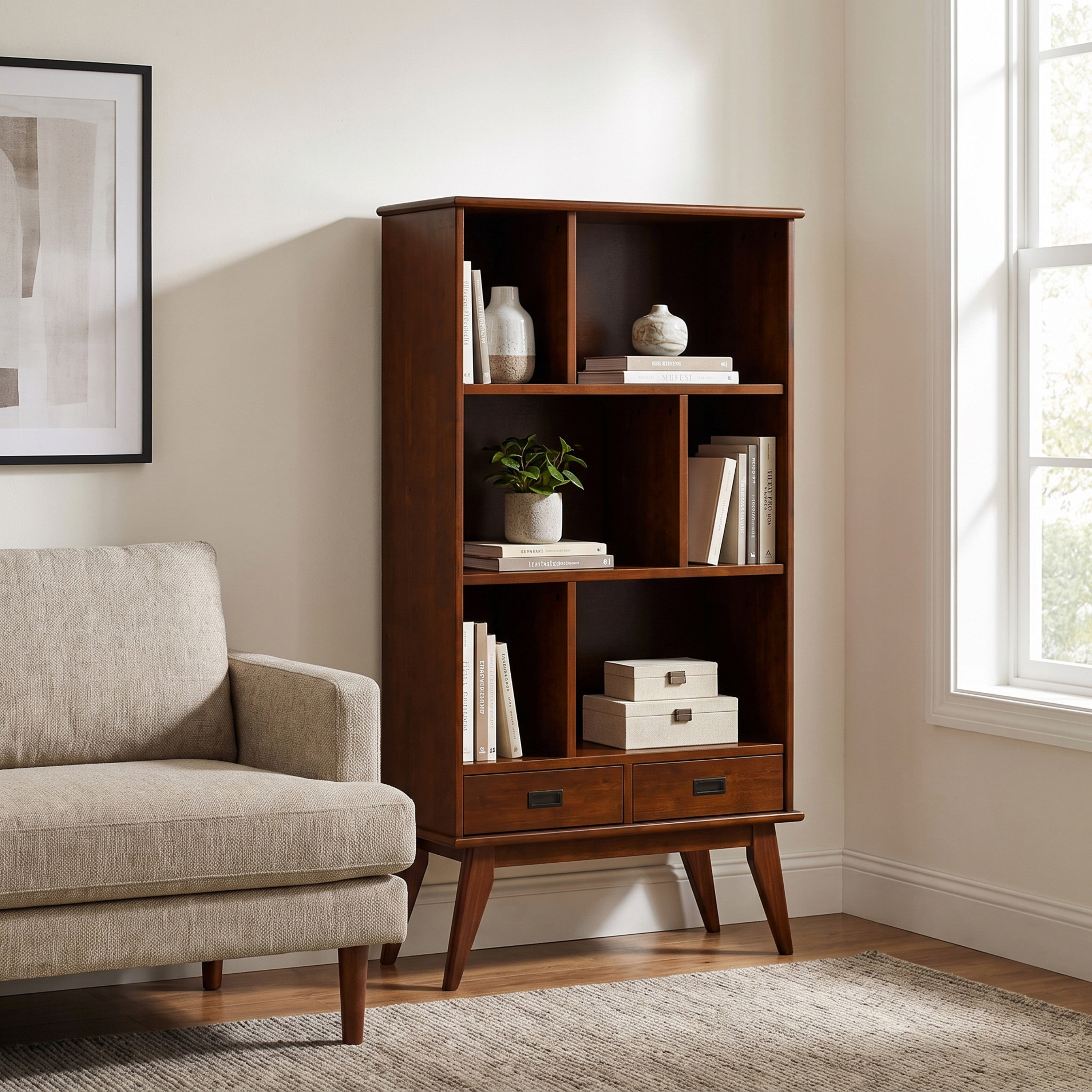 Solid Hardwood Bookcase | Draper Wide Bookcase – Simpli Home