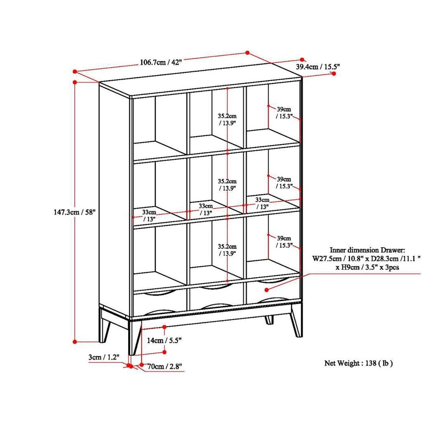 Walnut Brown | Harper 58 x 42 inch Cube Storage with Drawers