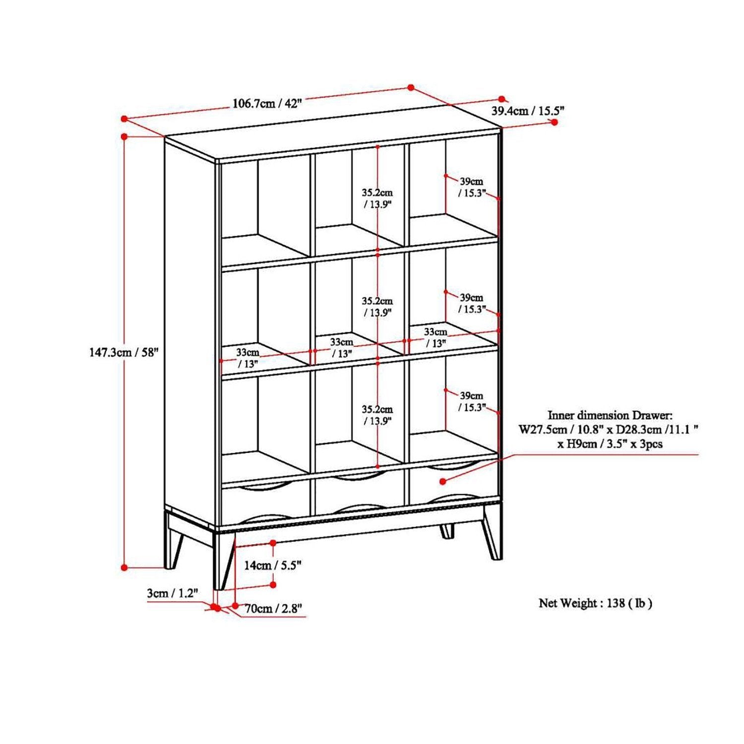Walnut Brown | Harper 58 x 42 inch Cube Storage with Drawers