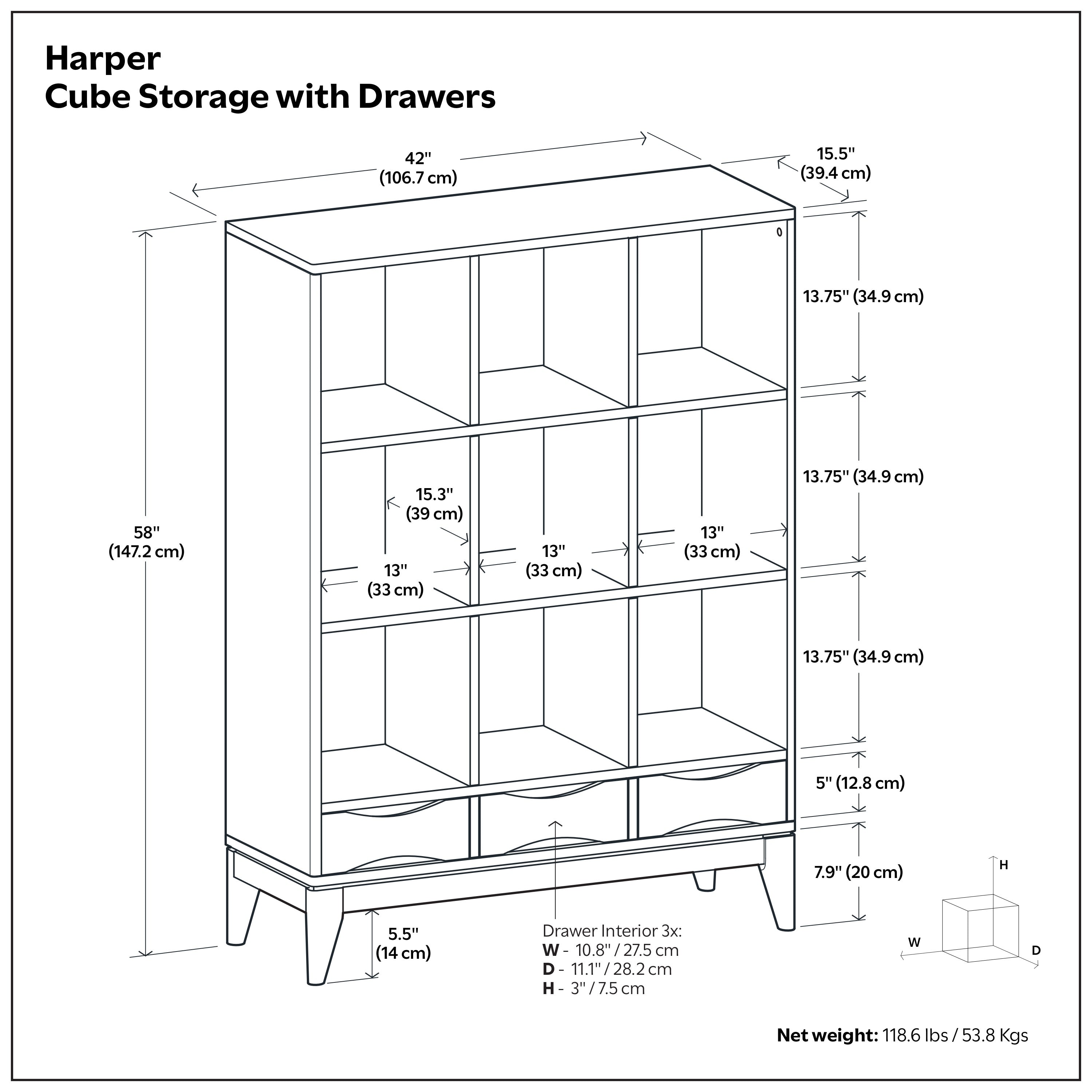 Solid Wood Bookcase | Harper Cube Storage With Drawers – Simpli Home