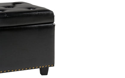 Midnight Black Vegan Leather | Hamilton Vegan Leather Storage Ottoman