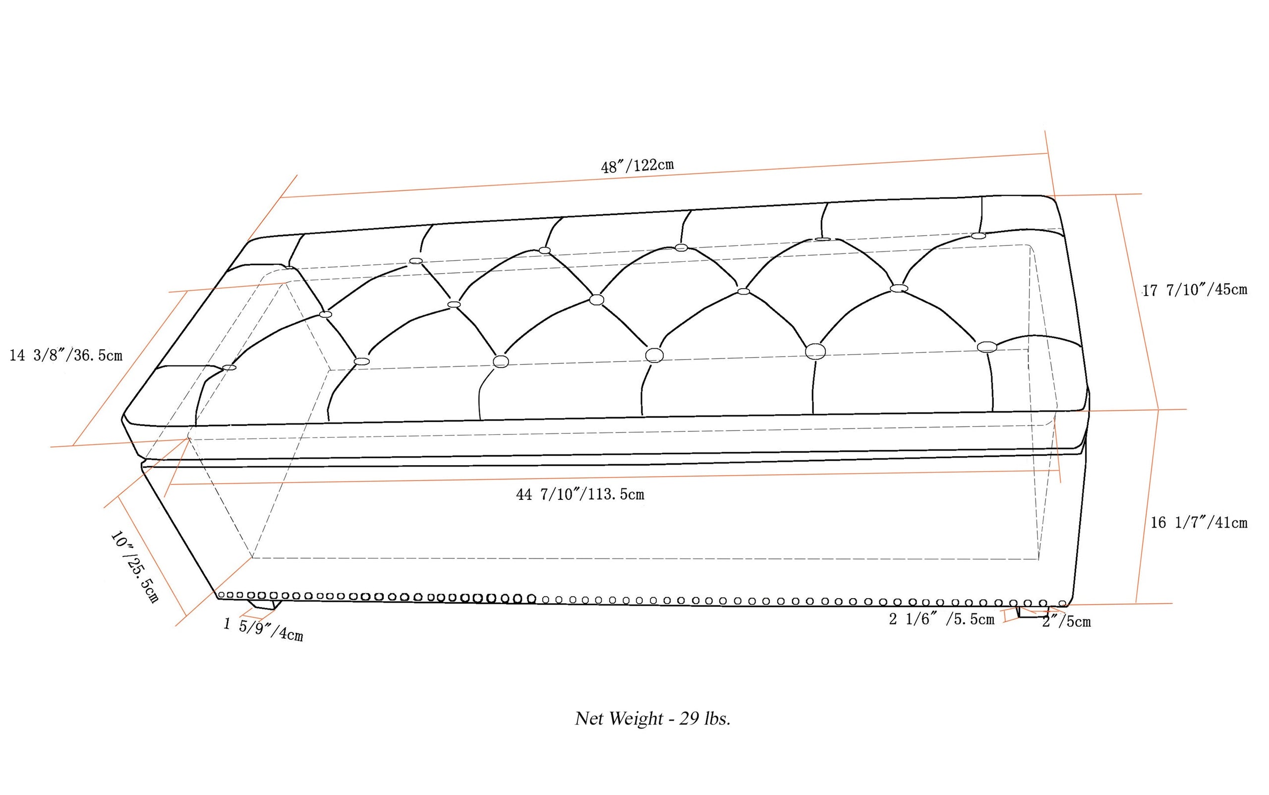 Midnight Black Vegan Leather | Hamilton Vegan Leather Storage Ottoman