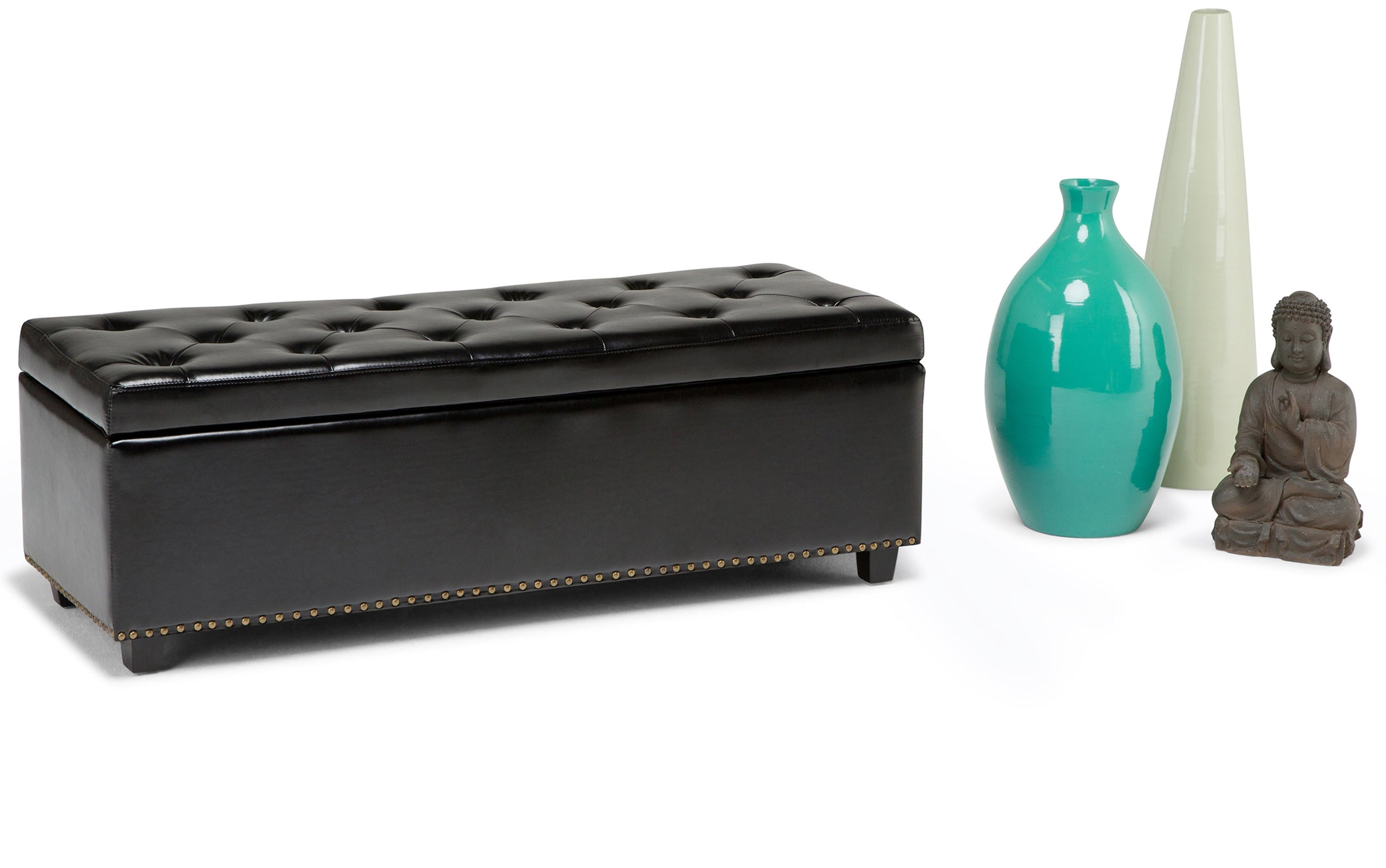 Midnight Black Vegan Leather | Hamilton Vegan Leather Storage Ottoman