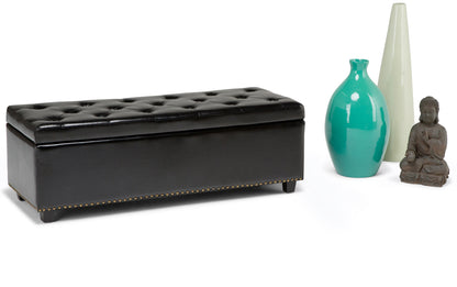 Midnight Black Vegan Leather | Hamilton Vegan Leather Storage Ottoman