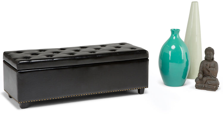 Midnight Black Vegan Leather | Hamilton Vegan Leather Storage Ottoman