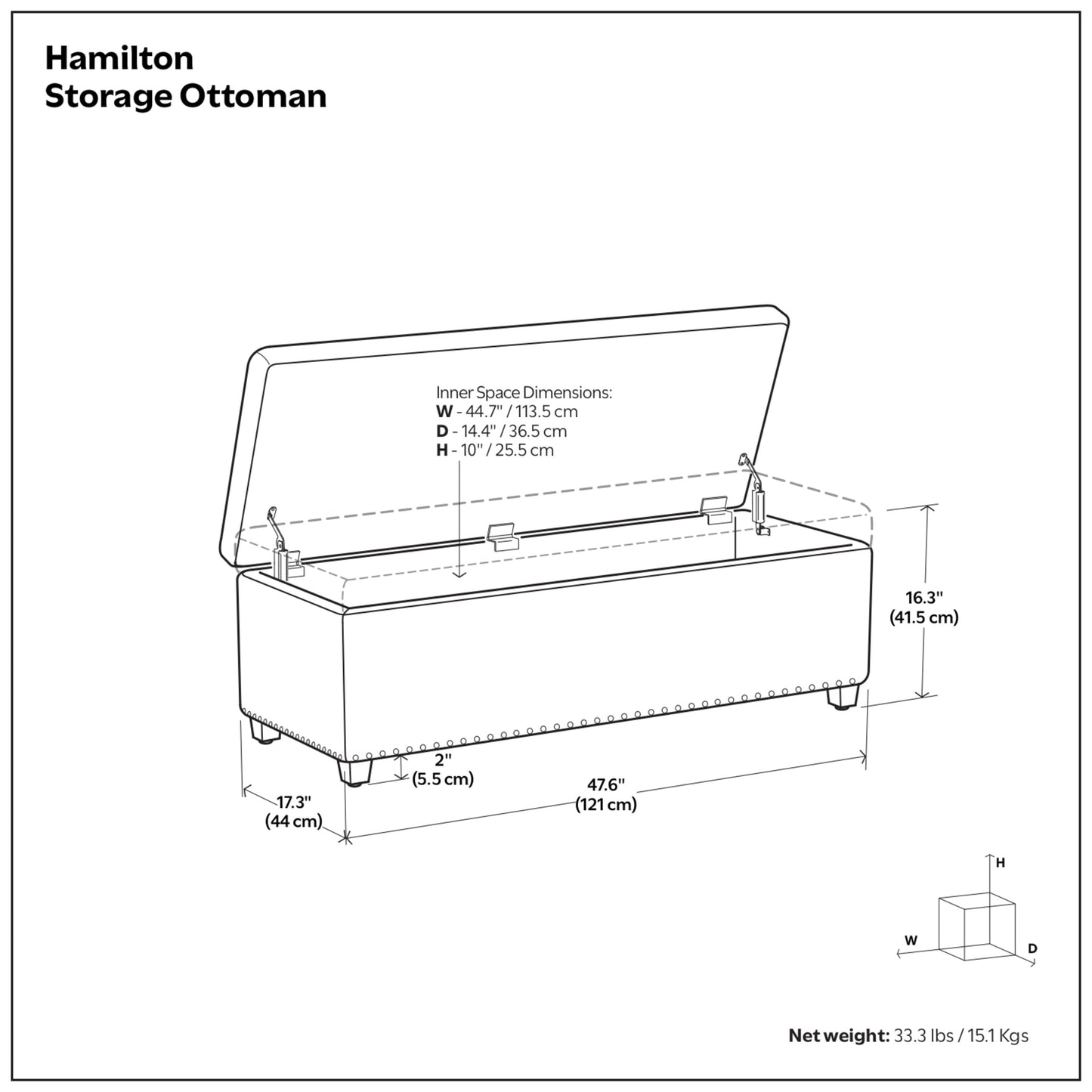 Slate Grey Linen Style Fabric| Hamilton Storage Ottoman in Linen