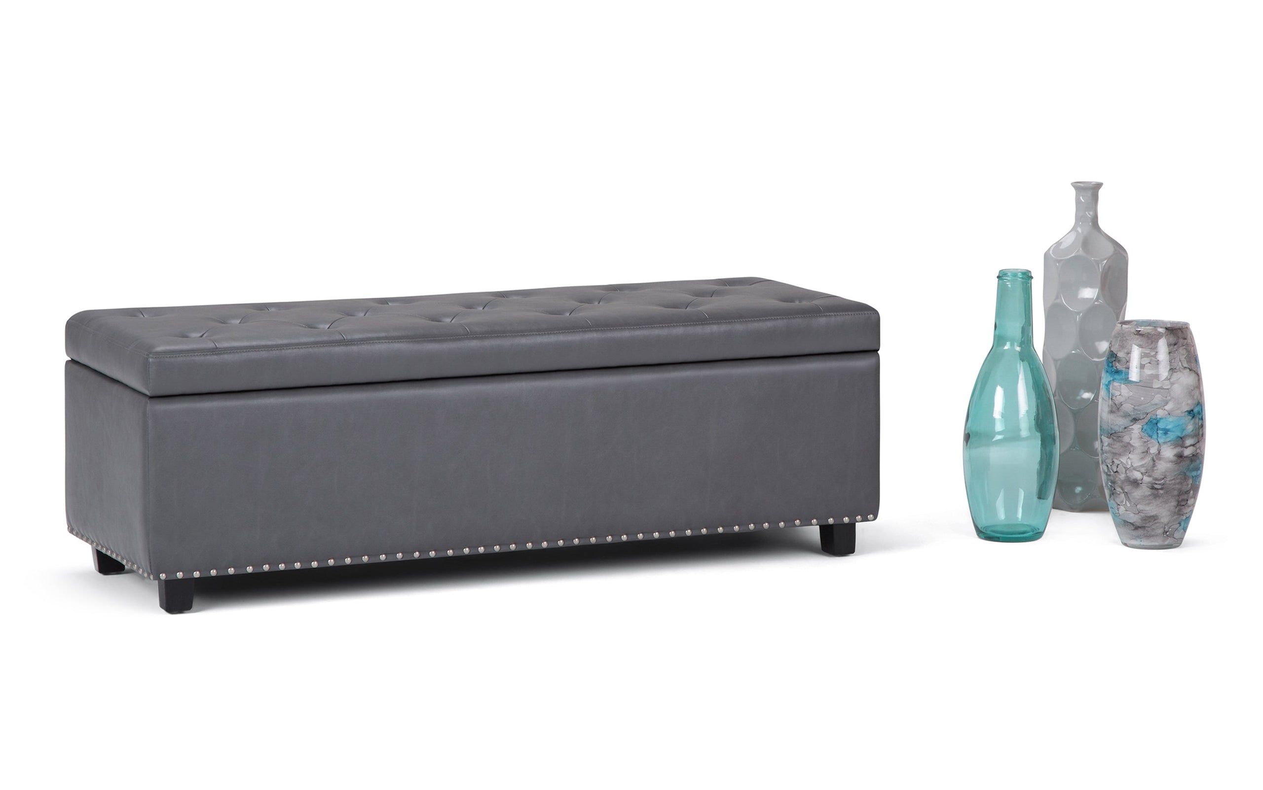 Stone Grey Vegan Leather | Hamilton Vegan Leather Storage Ottoman