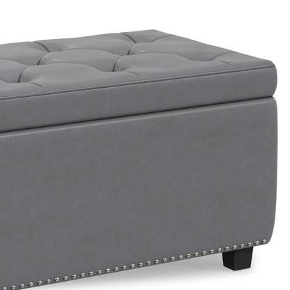 Stone Grey Vegan Leather | Hamilton Storage Ottoman in Stone Grey