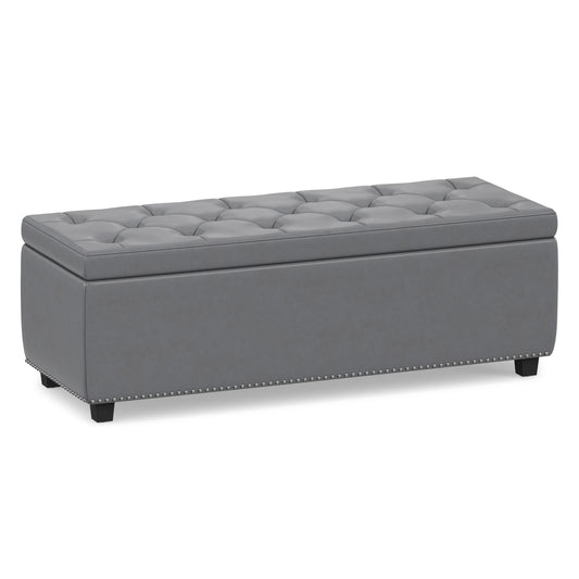 Stone Grey Vegan Leather | Hamilton Storage Ottoman in Stone Grey