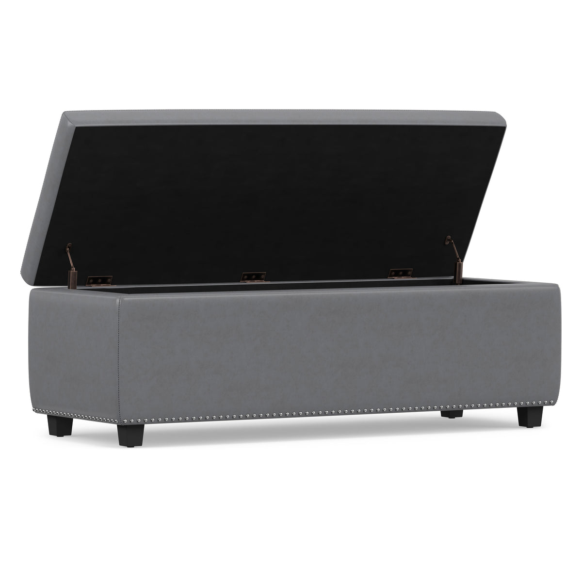 Stone Grey Vegan Leather | Hamilton Storage Ottoman in Stone Grey