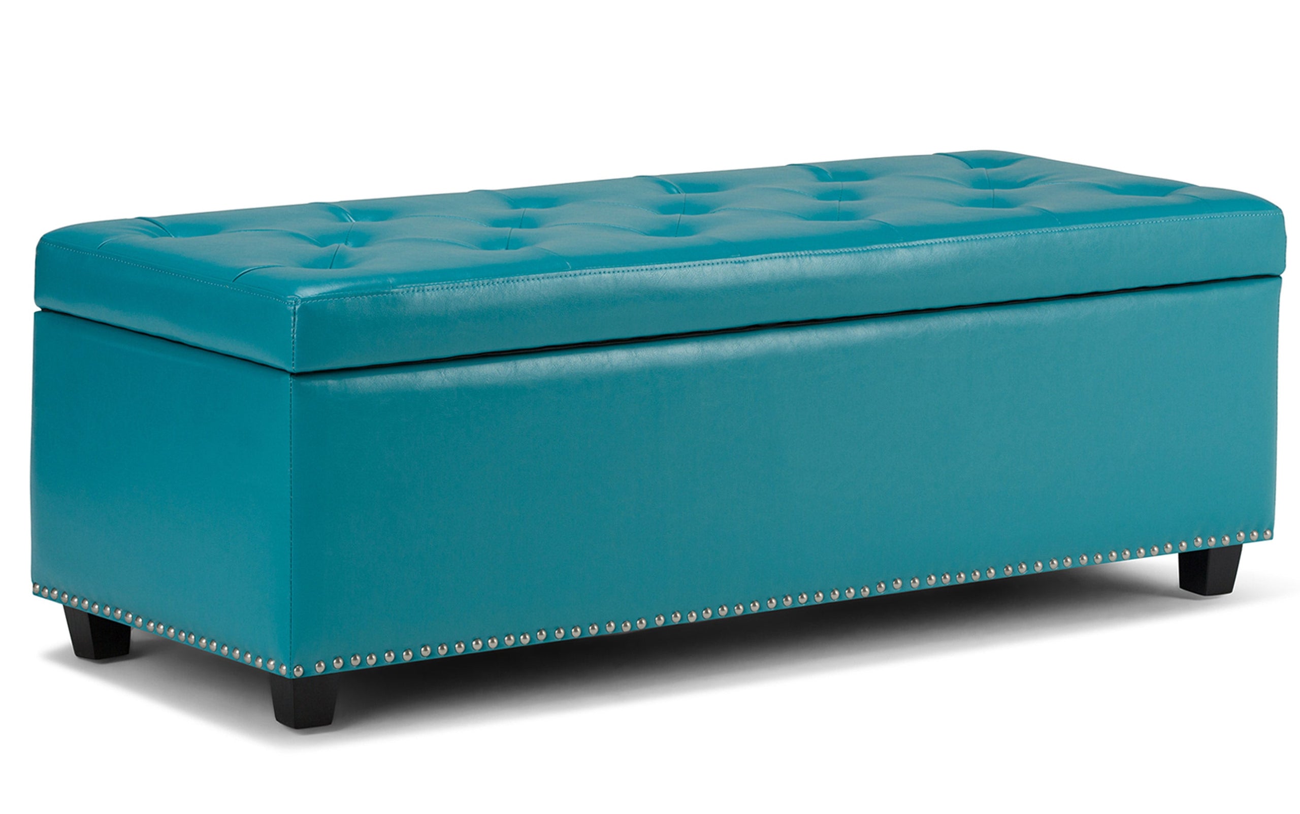 Mediterranean Blue Vegan Leather | Hamilton Vegan Leather Storage Ottoman