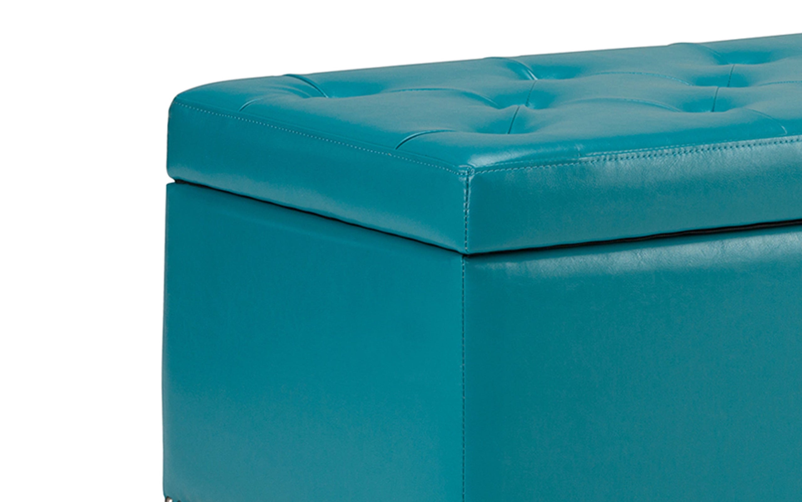 Mediterranean Blue Vegan Leather | Hamilton Vegan Leather Storage Ottoman
