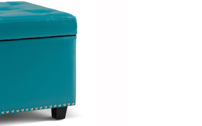 Mediterranean Blue Vegan Leather | Hamilton Vegan Leather Storage Ottoman